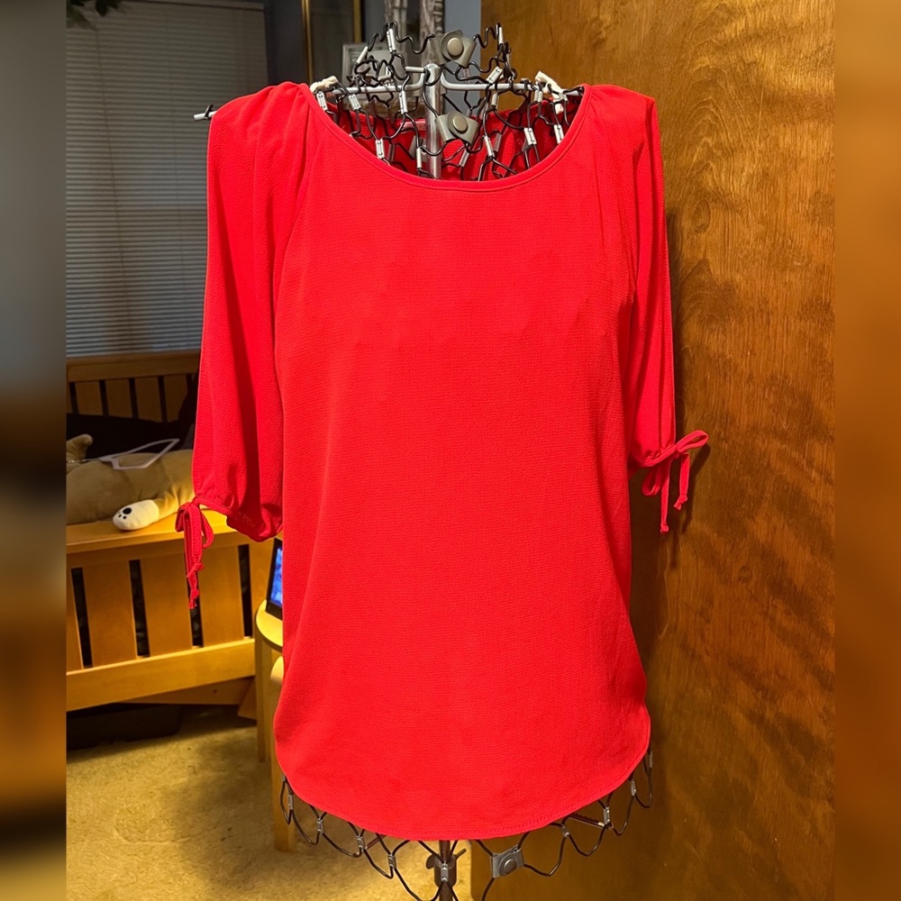 Bright Red Split Sleeve Blouse